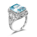 Handmade Jewelry Aquamarine Gemstone Turquoise 925 Silver Beautifully Goth Art Deco Filigree Sky Blue Vintage Rings Women