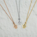 Classic Style Stainless Steel Fatima Hand Hasma Pendant Necklace Zircon Good Luck Eye Amulet for Women/Men Linked Chain Gift MegaBDM