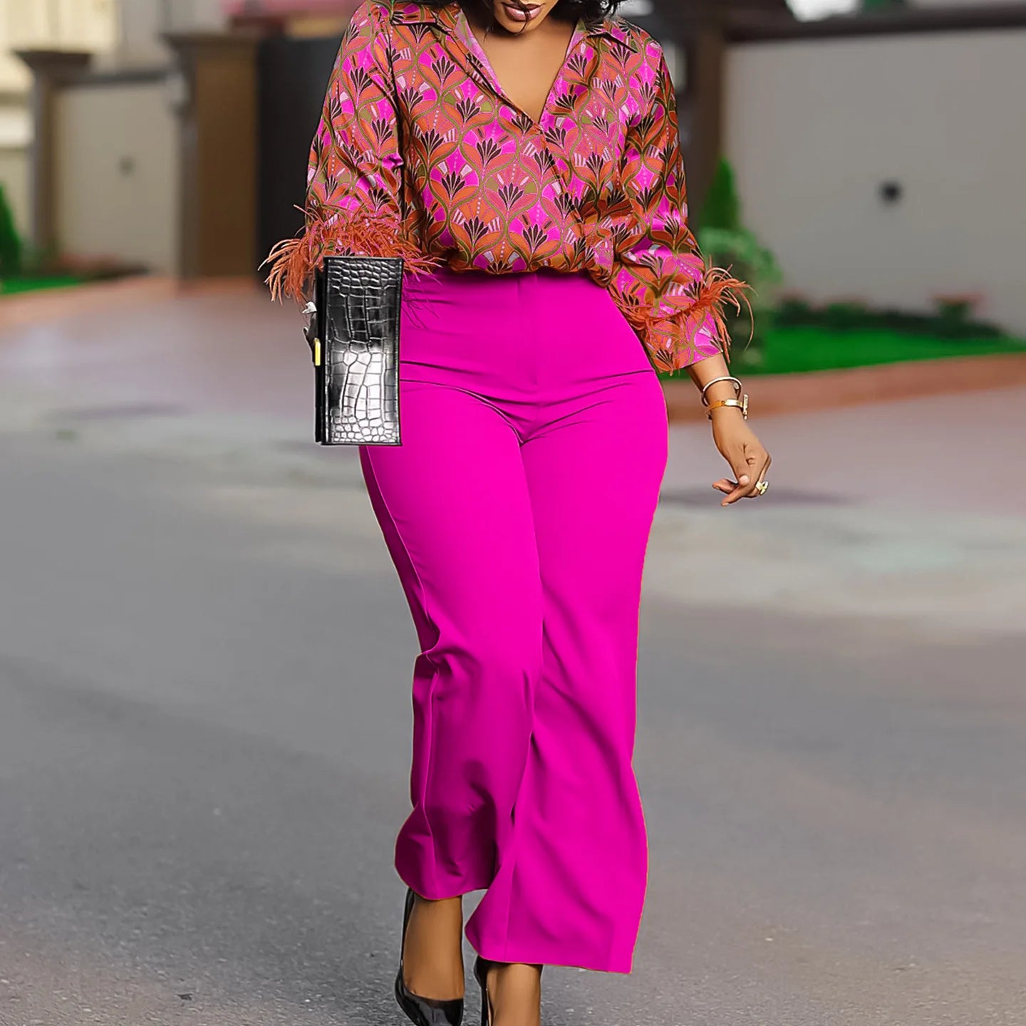 2024 Turkey Design Women Office Suits Women Half Sleeves Outfits Two Piece Set Plus Size High Material Printed Clothes for Women