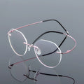 STOCK Fashion Oversized Diamond Cutting Rimless Glasses Frames Cheap Metal Titanium Eye Glass Frame for Woman