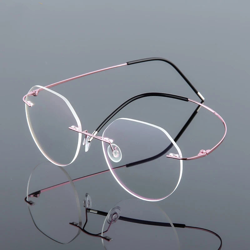 STOCK Fashion Oversized Diamond Cutting Rimless Glasses Frames Cheap Metal Titanium Eye Glass Frame for Woman