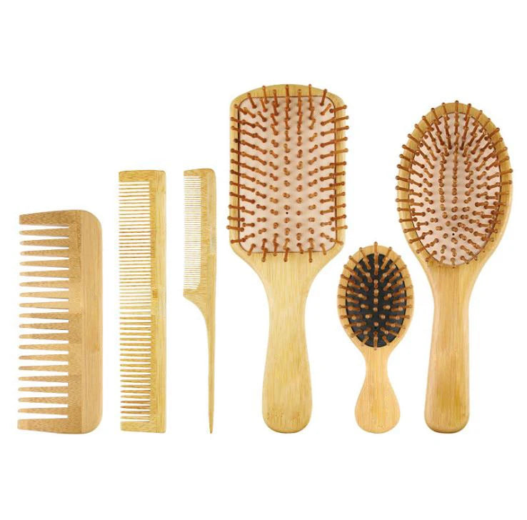 Wholesale Custom Logo Bamboo Detangling Hair Brush Comb Eco Friendly Bamboo Hair Brush Set