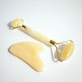 Diy 3 Piece Set Natural Yellow Jade Face Eye Mask Yellow Jade Jade Roller Gua Sha Set
