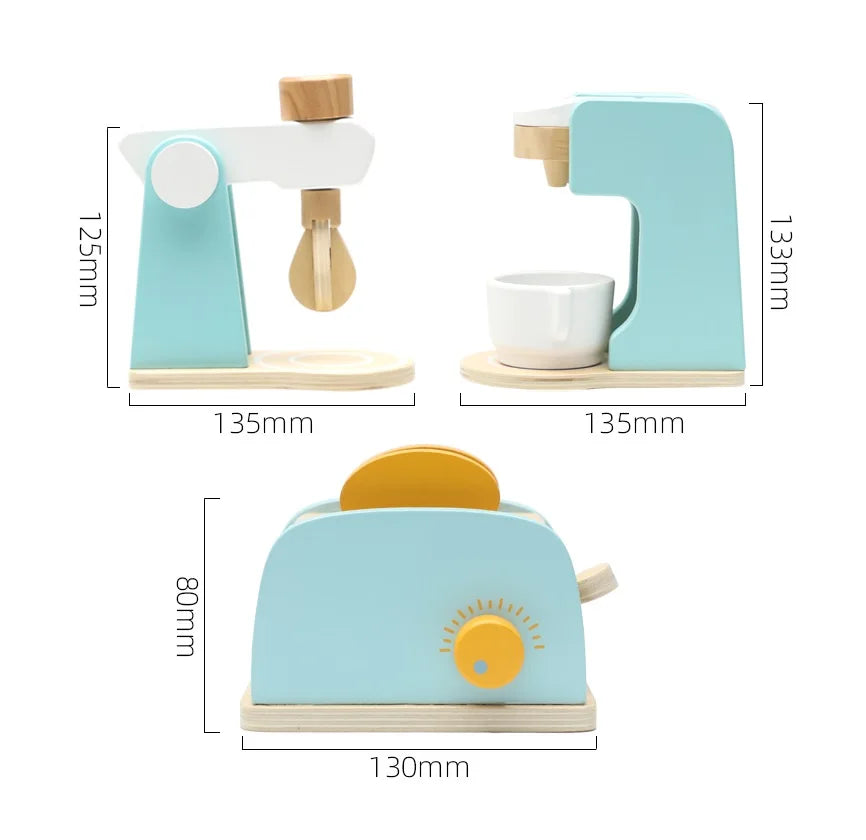 Ce Cpc 2025 New Design Wooden Bread Maker Toaster Machine Toys for Children Pretend Play Blue Color Box