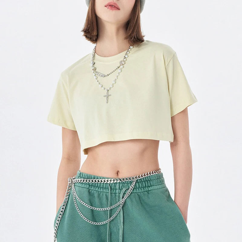 Wholesale Custom High Quality Cropped T-Shirt Boxy Women Soft Cotton Screen Printing Crop Top T Shirt for Women