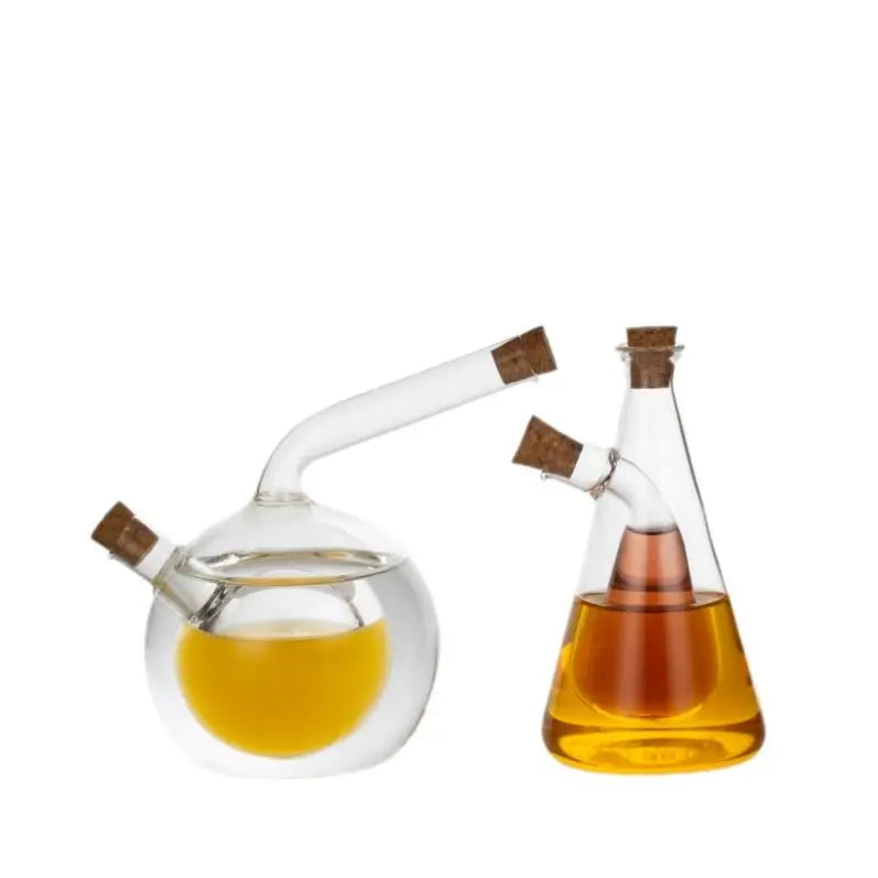 Hand Blown Transparent Square Dual Use Olive Oil Vinegar Bottle Cork Lid Borosilicate Glass 255ml Capacity Freshness