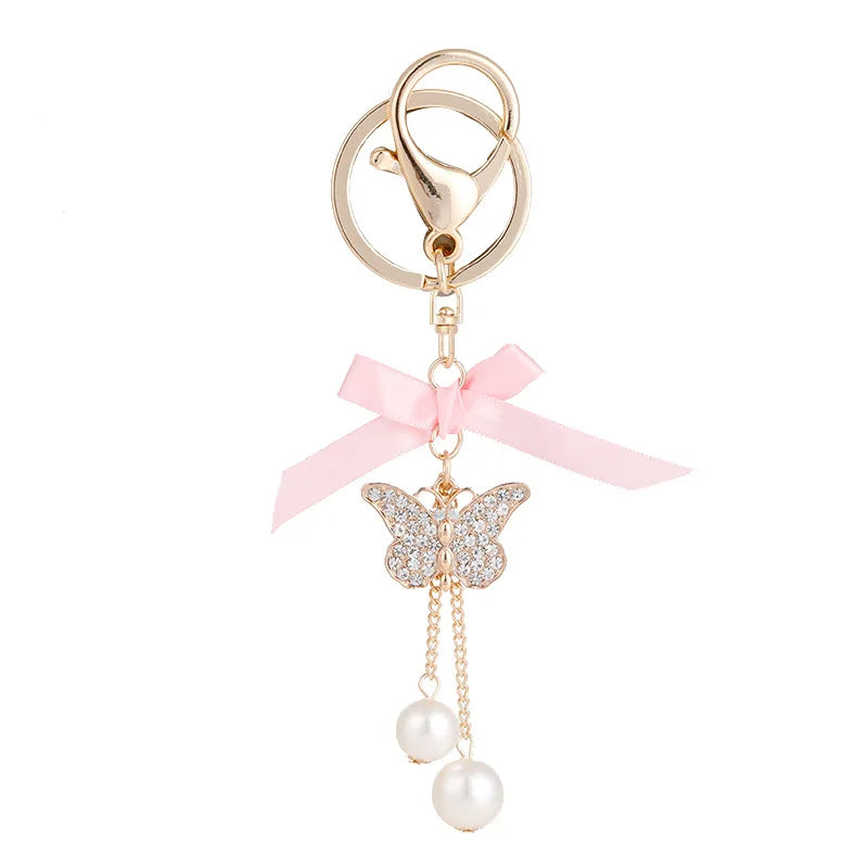 Cute Rhinestone Butterfly Keychain Classic Bling Crystal Animal Pendant With Key Holder Handbag Charm for Women Girls
