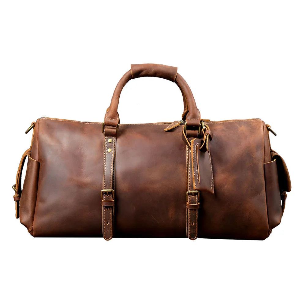 RTS High Quality Large Capacity Vintage Crazy-horse Leather Duffel Bag Waterproof Strong Durable Outdoor Activity Travel Bag
