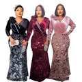 African Women's Fashionable Three-Dimensional Flower V-neck Slim Fitting Sequin Evening Dress