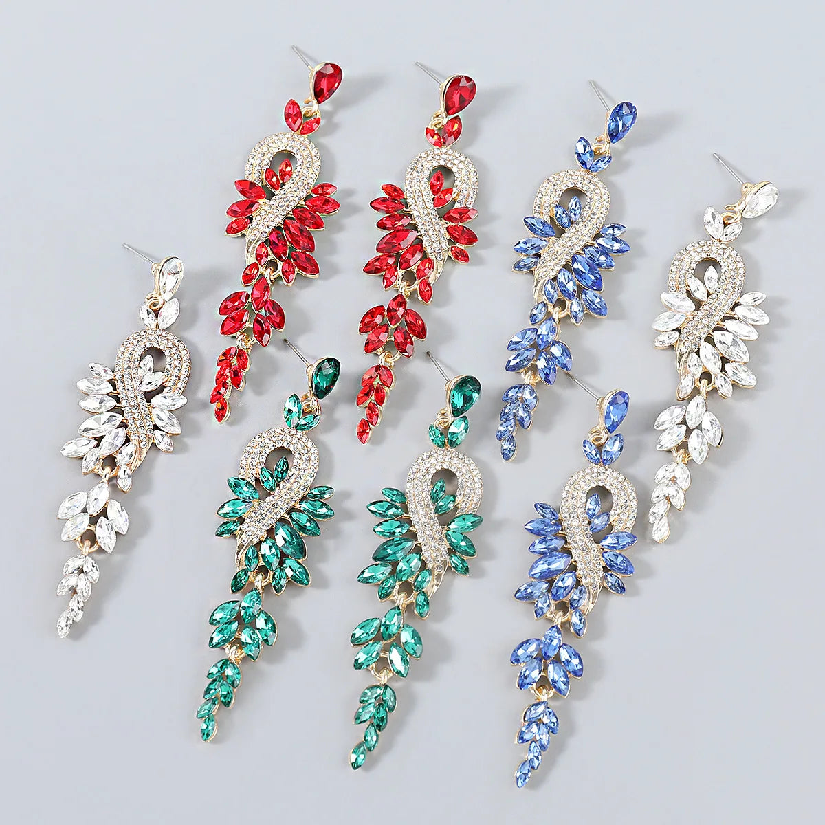 Handmade Colorful Rhinestone Crystal Beads Earrings Jewelry Gold Plated Austrian Raw Green Crystal Glass Drop Earrings