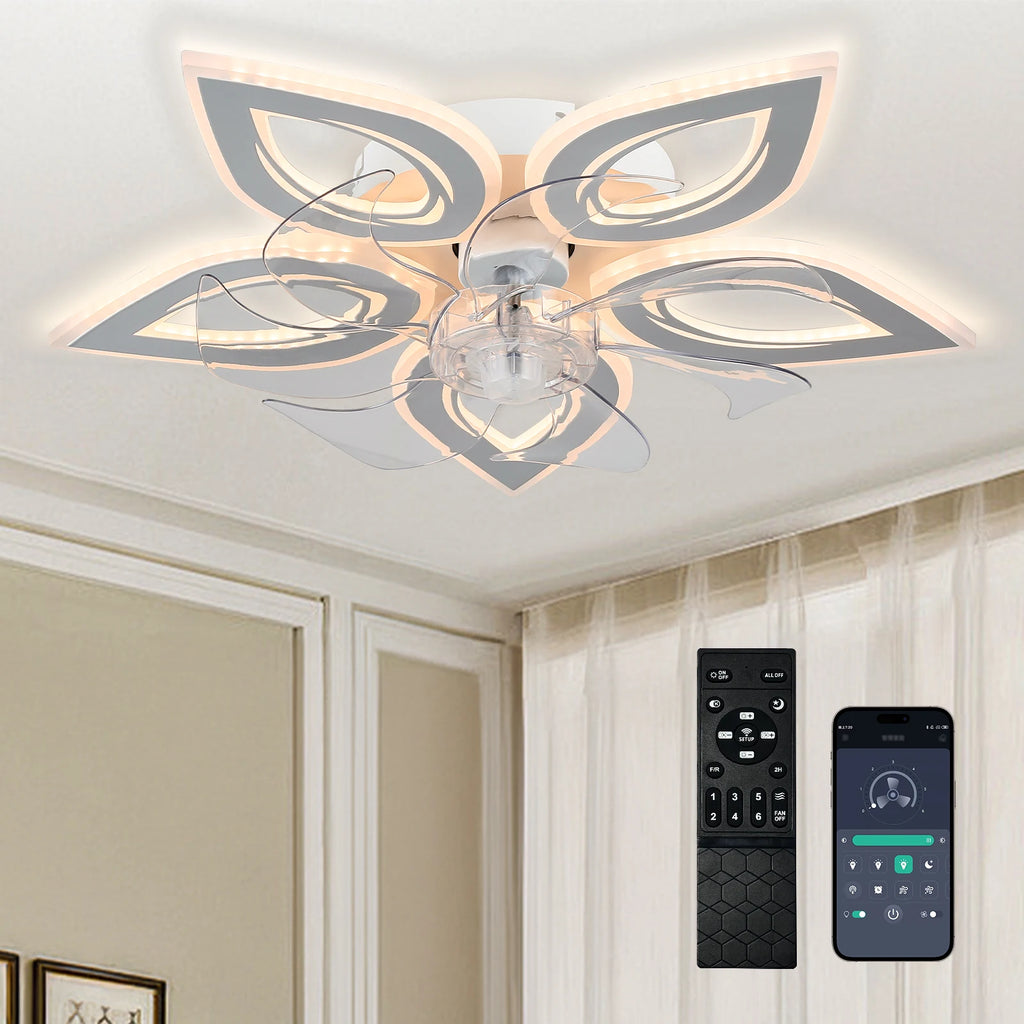 Modern 12'' LED Factory Lighting Ceiling Fan with Remote Control Invisible Design for Indoor Home Decor