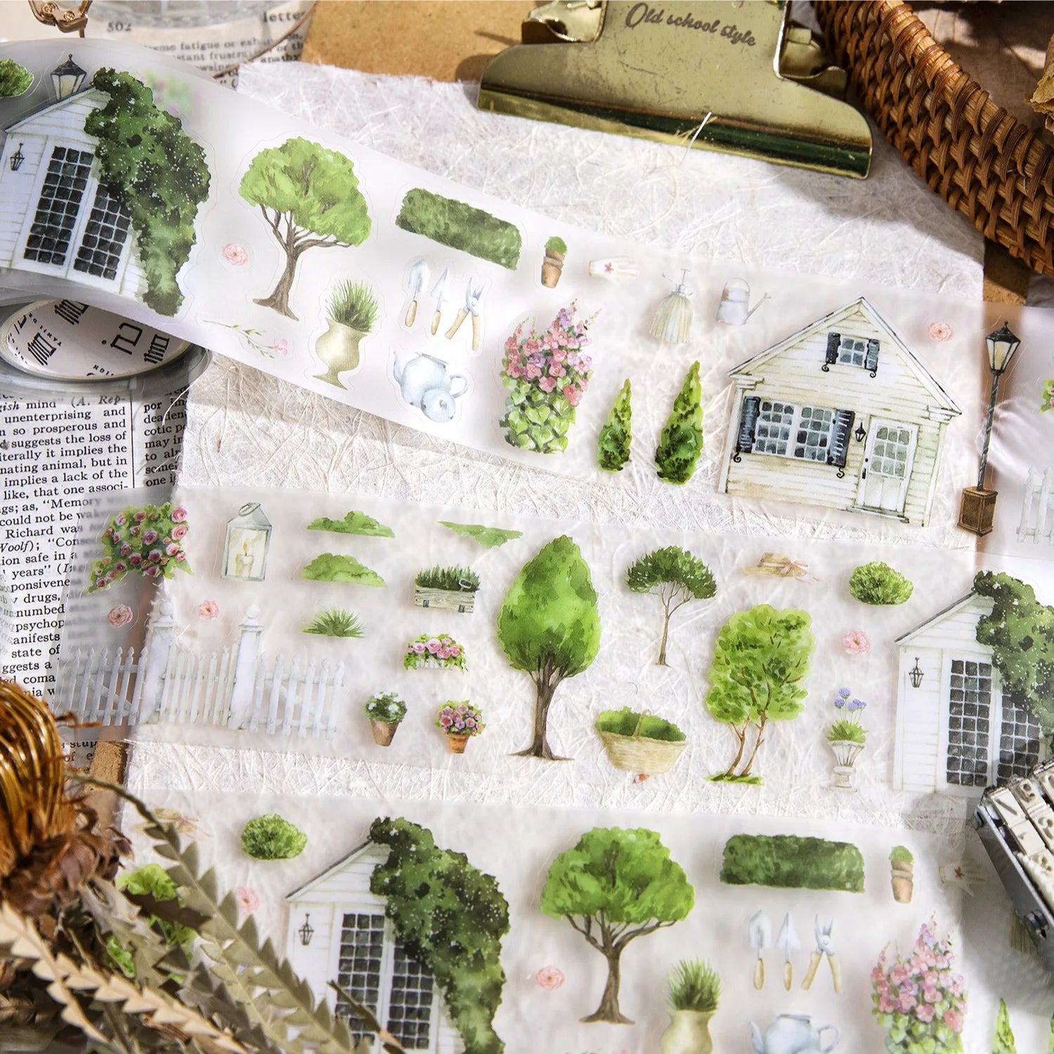 1Roll PET tape Garden Walk series Garden style theme handbook DIY decorative loop stickers
