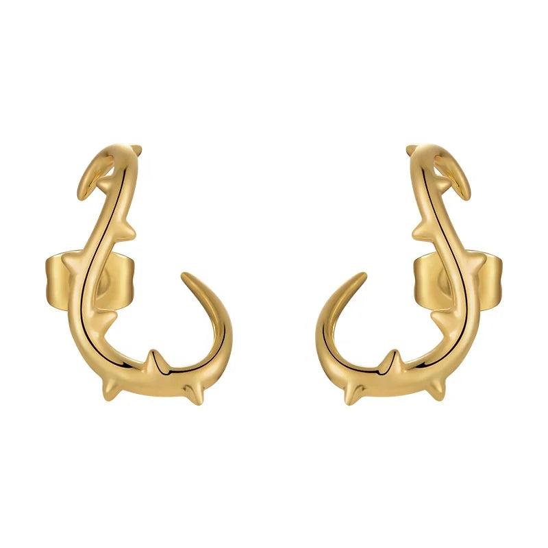 Original Design 18K Gold Plated Brass Jewelry Piercing Thistle Thorn Ear Stud Women Party Accessories Earrings E221404