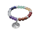 8mm Natural Stone Beads Bracelet Colorful Energy Yoga Bracelet with Tree Life Charm Classic Style for Wedding Anniversary Gift