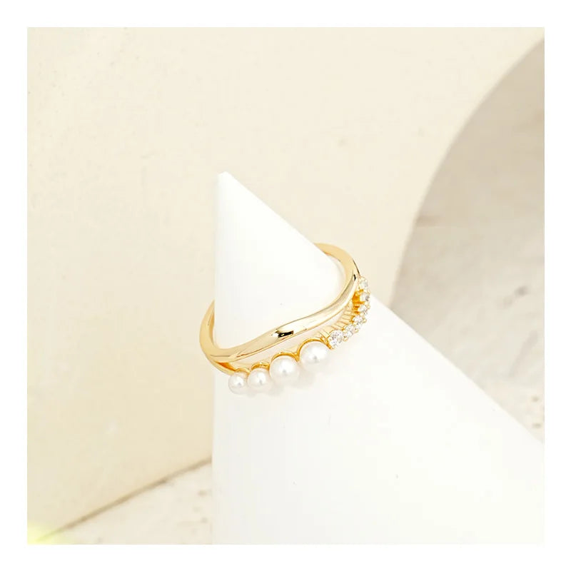 Customizable 1pcs Natural Freshwater Pearl Double Ring S925 Plated in 14K Gold for Weddings Parties Anniversaries