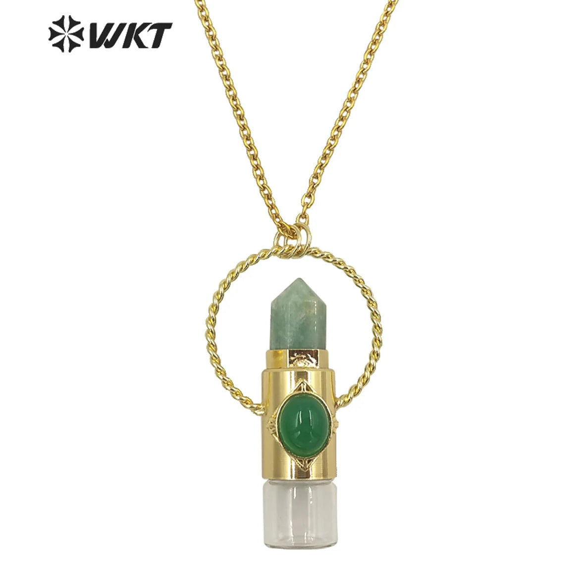 WT-N1308 Amazing WKT NEW Natural Stone Spirit Quartz Roller Perfume Bottle Pendant Necklace for Women Gift Stone Bottle Necklace