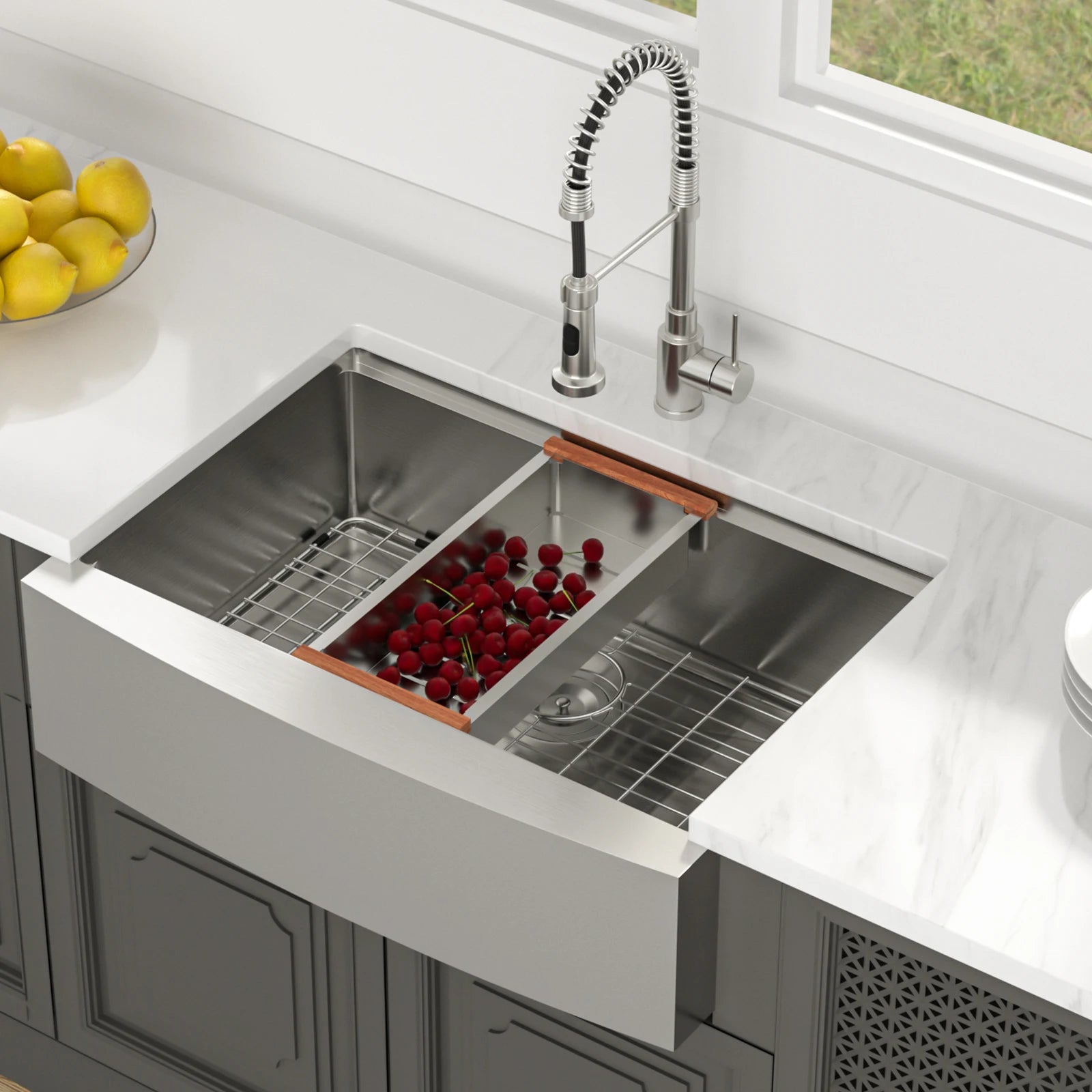 Single Bowl  Workstation Kitchen Sink 30-inch Farmhouse 16 Gauge Stainless Steel Kitchen Sink Apron Front