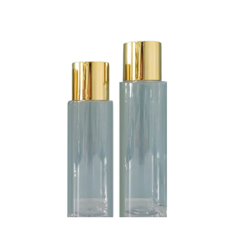 3oz 4oz 5oz 10oz 24 Dia. Gold Screw Lid Clear Plastic Bottle 100ml 200ml 250ml 500ml Empty Packaging Bottle for Shower Gel Toner