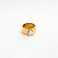 High End 18K Gold Plated Statement Band Tear Drop Zirconia Rings Stainless Steel Trendy Simple Gold Plated Jewelry