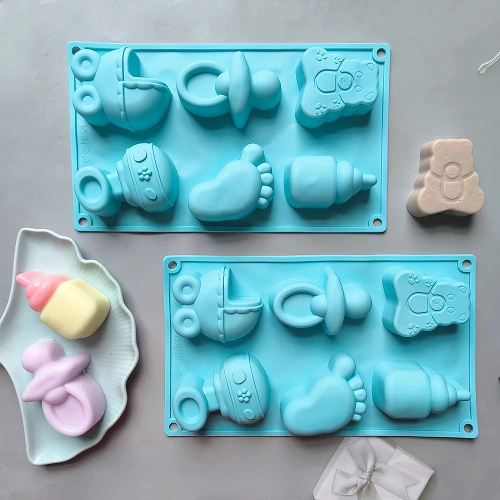 HY 3D Babyshower Silicone Mold Baby Feet Milk Bottle Soap Mold Baby Fondant Cake Decoration Mold