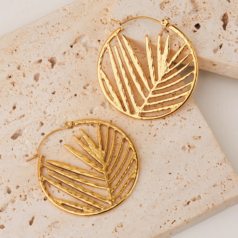 Chris April 316L Stainless Steel Cameo Gold Leaf Graduation Vintage Big Hoops Earrings for Girls