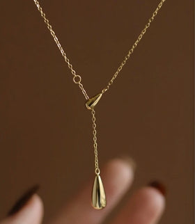 Non Fading Stainless Steel Gold Plated Choker Necklace Fashion Waterproof Jewelry Droplet Shaped Pendant Necklace for Women