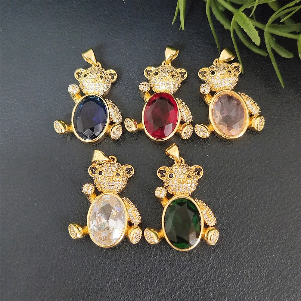 Jewelry Personalized Custom Lovely Animal Ins Style Teddy Bear Paved Big Zircon Bear Pendant CZ Charms for Necklace Making