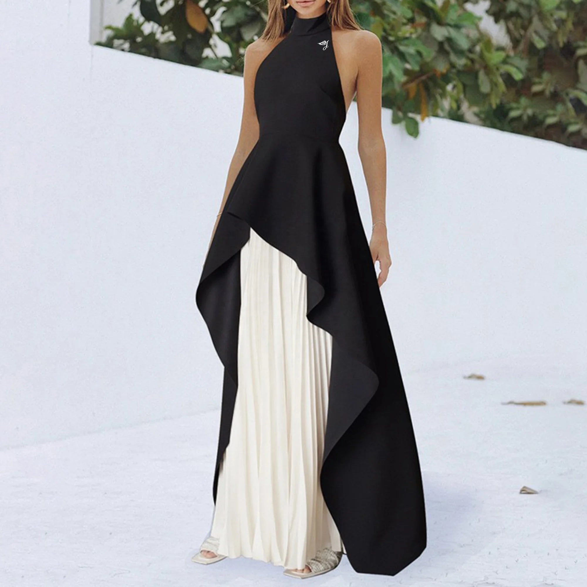 High Waist Black Maxi Dress for Women Loose Cape Side Slits Custom Hollow Design Manufacturers' Collection Solid Pattern Lace