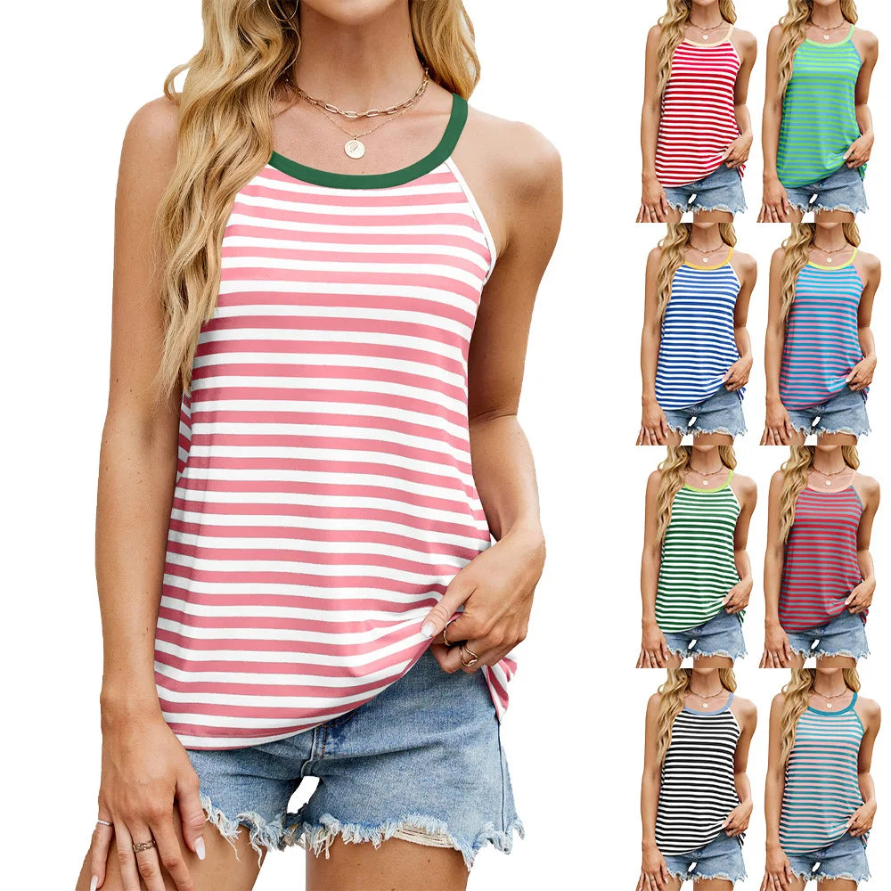 2025 Spring Summer New Arrivals Women's Loose Strapless Vest Stripe Clash Color Sling tank Top