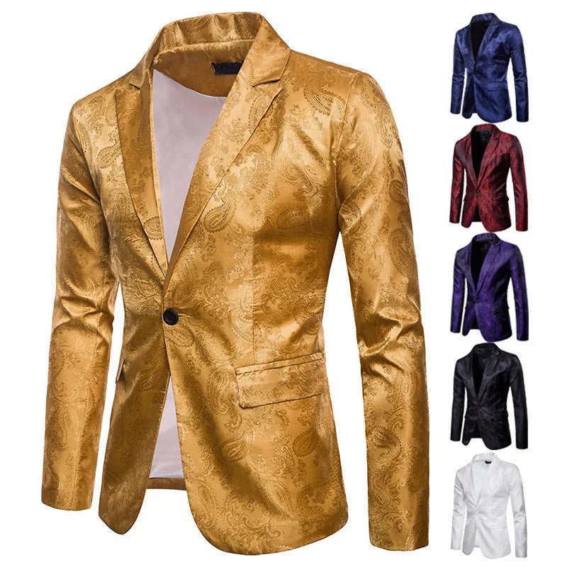 Floral Designer Blazer for Men's Suit Jacket Adult Personalized One Button Blazer for Men Wedding
