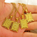 18K Gold-Plated Stainless Steel Initial Pendant Necklace Lace-Style Square Link Chain Anniversary Jewelry