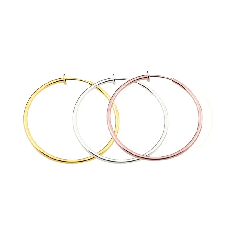 Popular Hoop Earrings with 18k Gold Plated Golden Clip on Spring Hoop Korean Earrings  Invisible Non Piercing  Earrings Jewelry