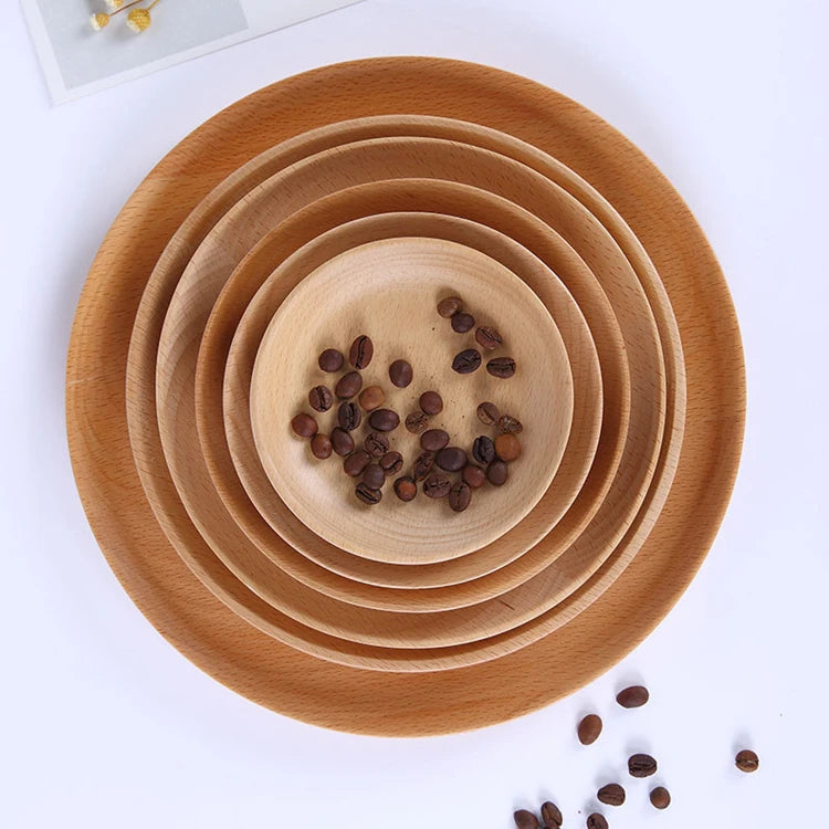 Creative Hot Sell Handmade 20cm Round  Beech Wood  Dessert Dish