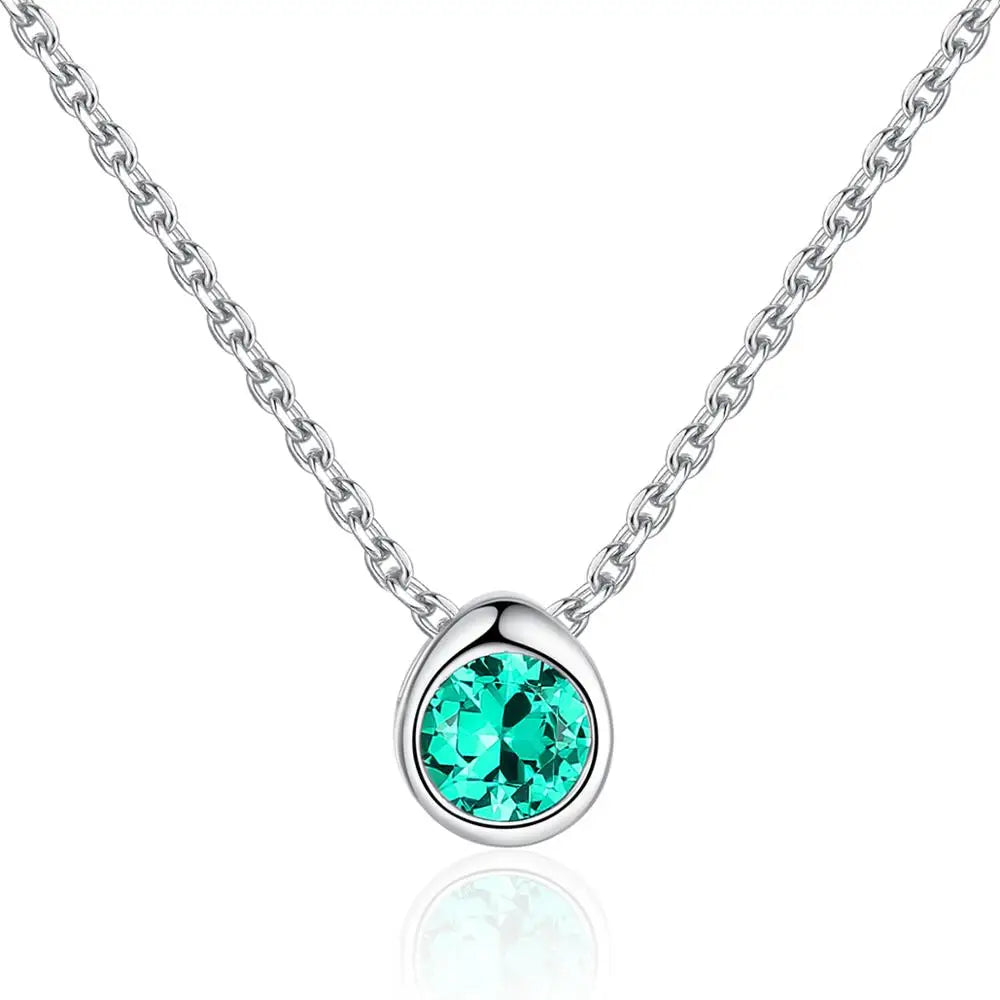 CZCITY Classic Single Round Lab Gemstone Link Chain 925 Sterling Silver Round Pendant Necklaces for Women