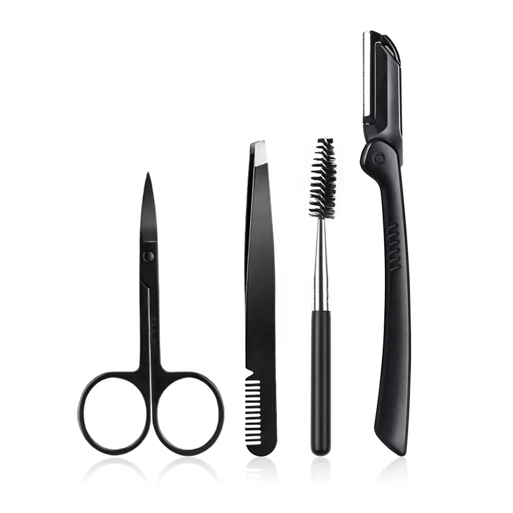 Hot Sale Eco-friendly Black 4pcs Eyebrow Scissors Tweezers Set