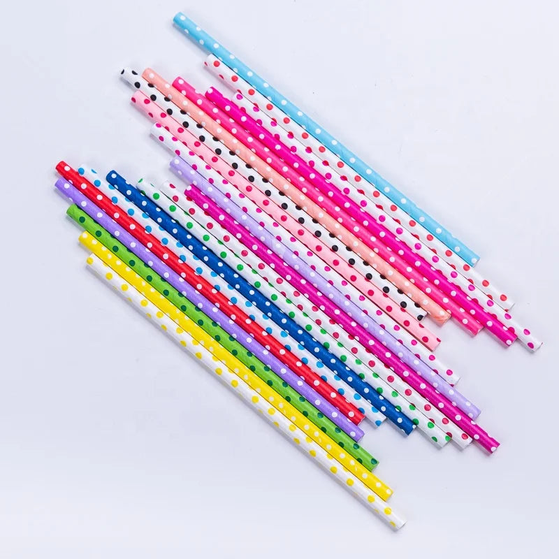 Wholesale Eco-friendly Biodegradable Recyclable Disposable Food-grade Party Use Straight Little Polka Dot Paper Straws