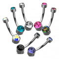 G23 Solid Titanium Internally Threaded Belly Button Rings Top Double Zircon Bezel Set Navel Piercing Jewelry