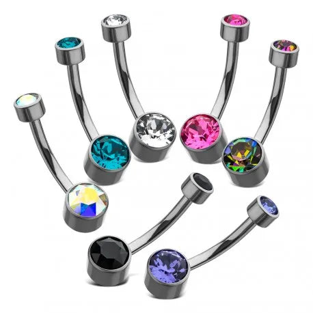 G23 Solid Titanium Internally Threaded Belly Button Rings Top Double Zircon Bezel Set Navel Piercing Jewelry