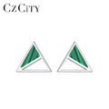 CZCITY New Real 925 Sterling Silver Turquoise Created Triangle Stud Earrings for Women Fine Jewelry Boucle D'Oreille Gift