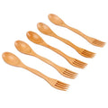 Hot Sell Creative Natural Schima Wood Handmade Reusable American Style Lacquer Coated Cutlery Fork and Spoon for Dessert