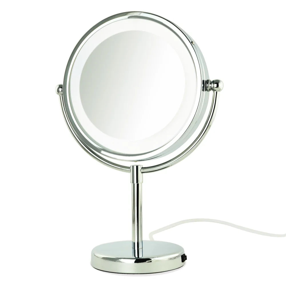 Double-Sided LED Lighted Vanity Makeup Mirror 1x/7x Magnification Polished Chrome