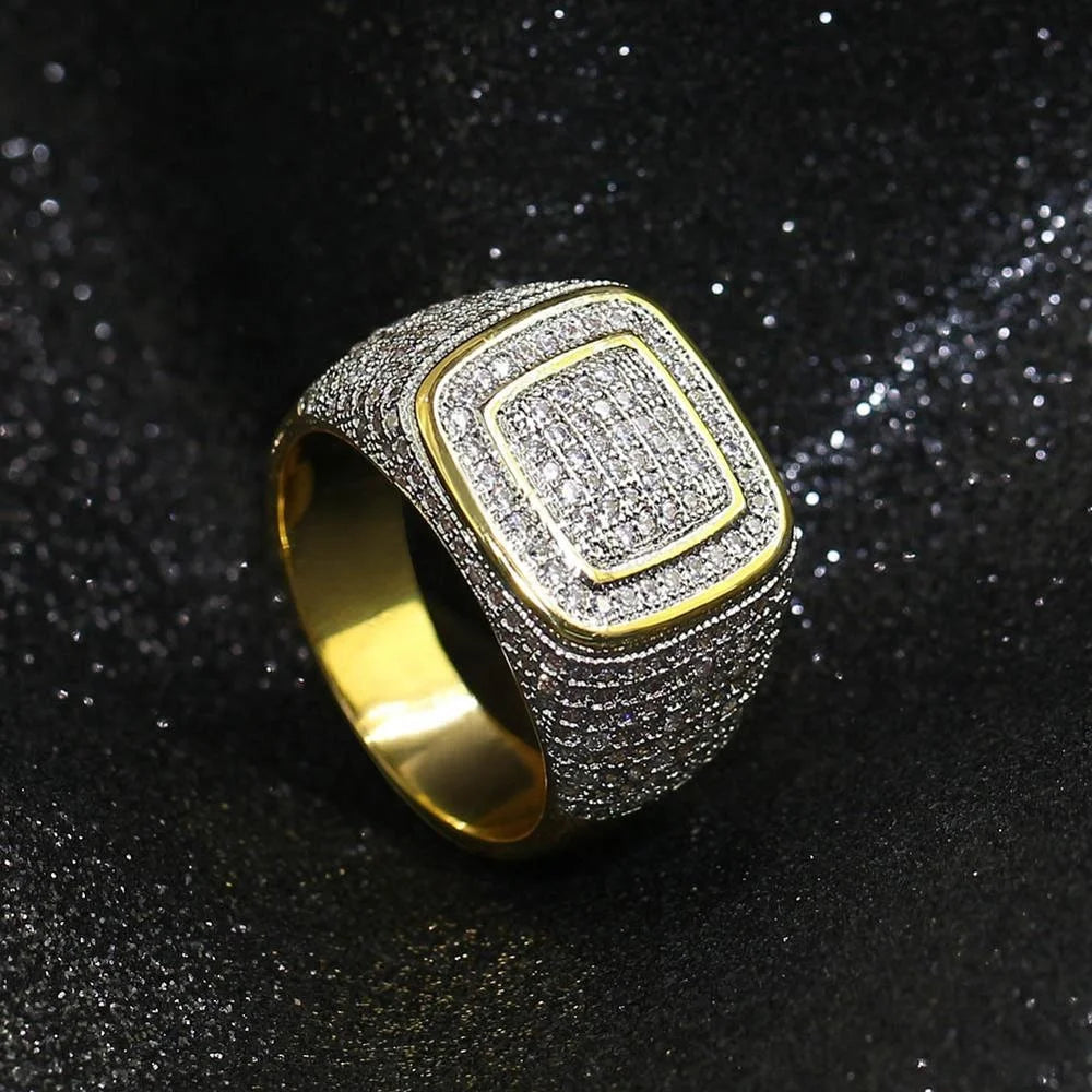 Square Shape AAA Cubic Zircon Lab Created Rhodium Plated Brass Material Iced Full CZ Hip Hop Men's Fashion Ring