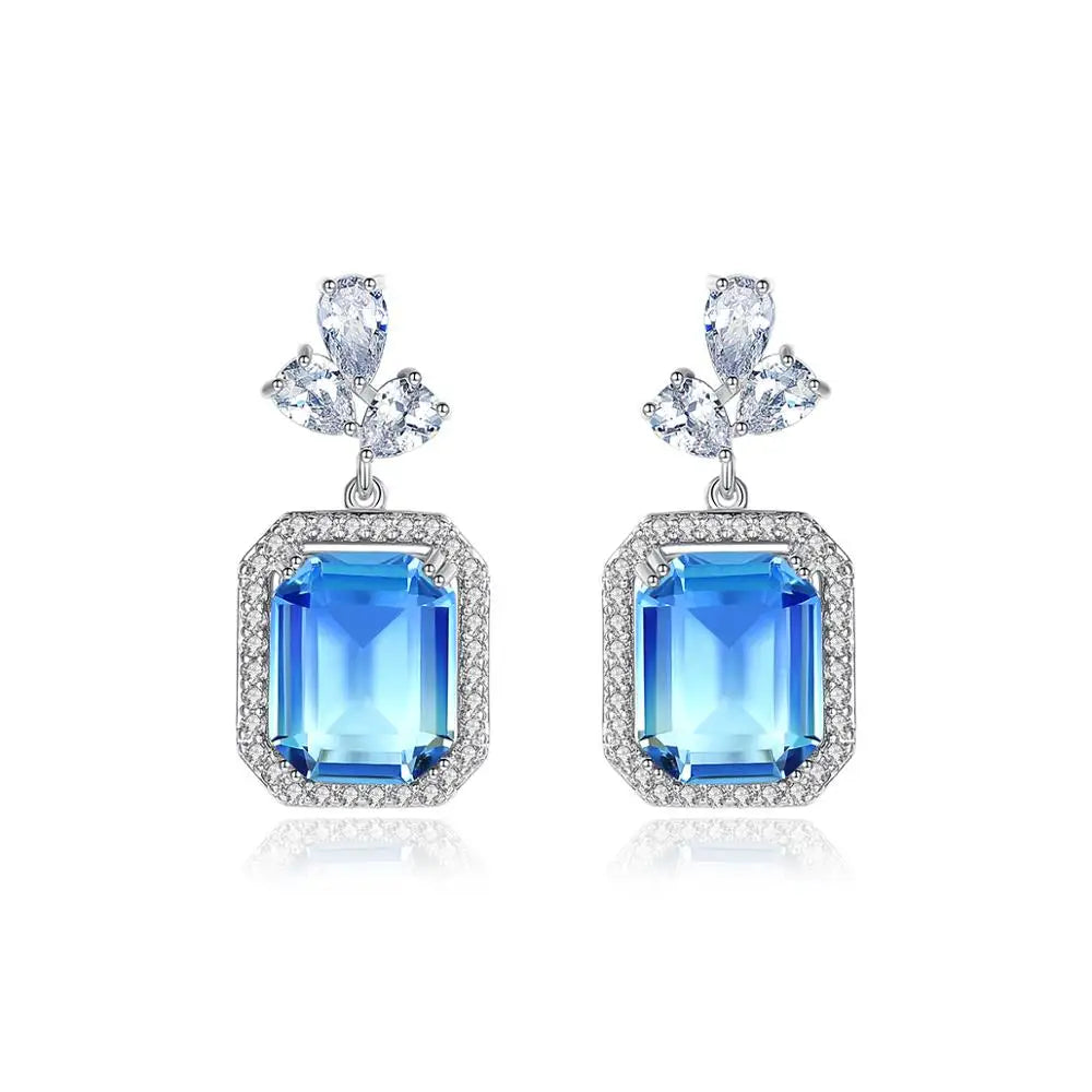 LUOTEEMI Rainbow Large Earrings Wholesale Colorful Square Big Square Crystal Drop Earring Zircon Jewelry