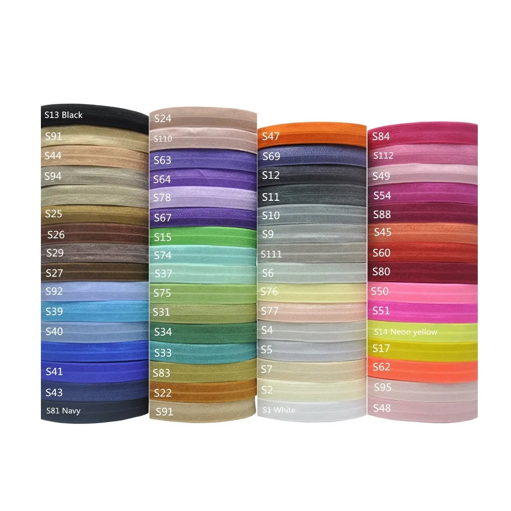 100 Yards Candy Colors Solid Fold Over Elastic Ribbon Wholesale 15mm FOE Elastic Tape Gift Webbing for DIY Headwear Hair Band