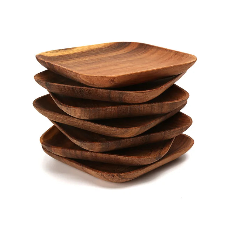 Creative Hot Sell Handmade Square 20cm Acacia Wood   Dessert Dish