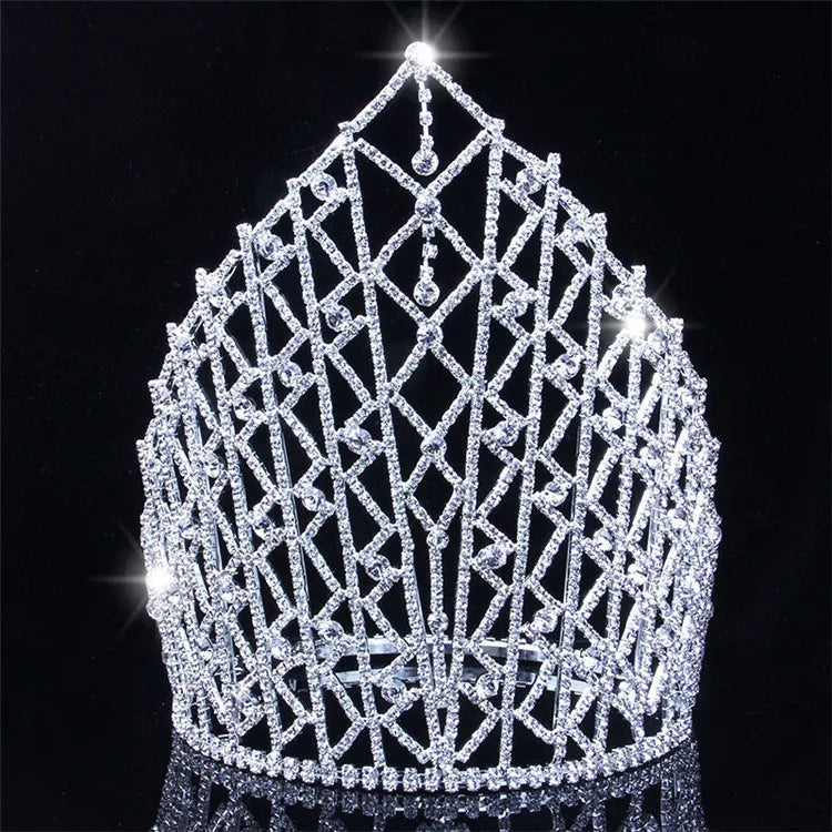 Luxurious Crystal  Beauty Pageant Awards Tall Crown 21 cm Big Size Champion Crown