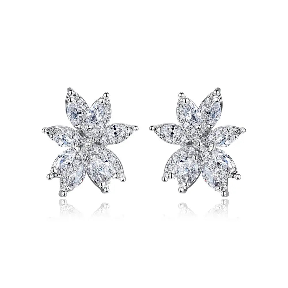 LUOTEEMI Luxury Design Tiny CZ Pretty Zirconia Earrings for Women Big Flower CZ Stud Earring