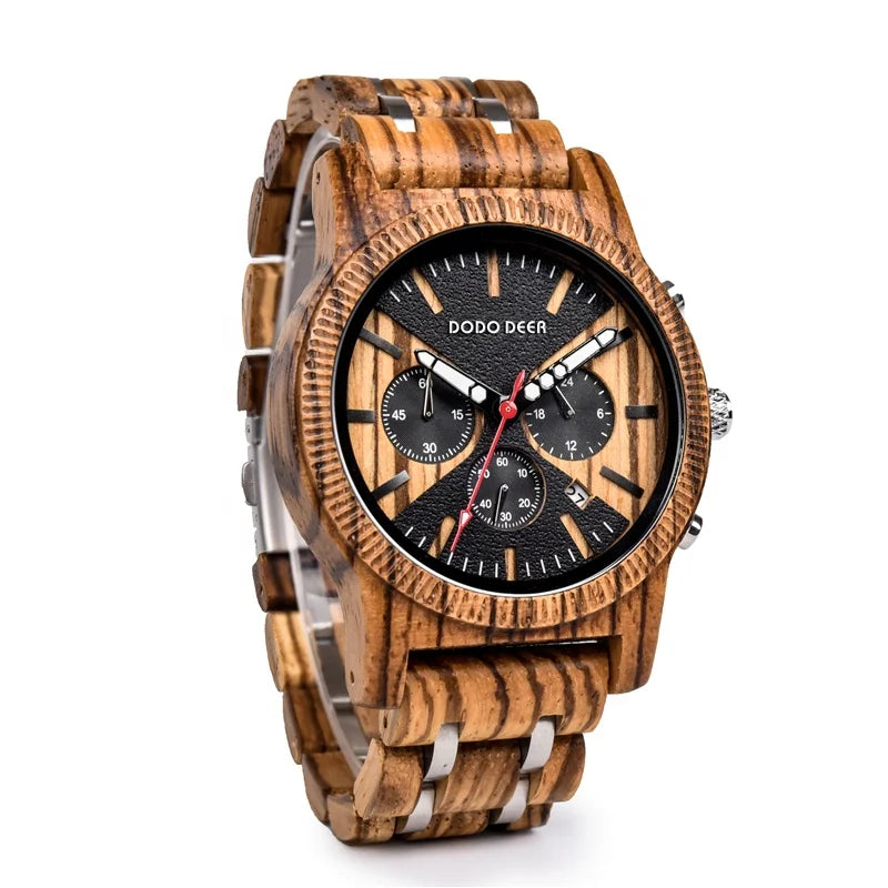 Style Handcraft Hombre Wrist Zebrawood Watch Drop Shipping New OEM Auto Week Date Display with Logo Customized Men 1pc