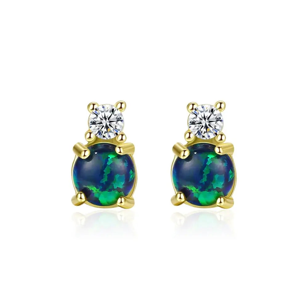 CZCITY Women 925 Sterling Silver Fine Jewelry Boucles D Oreille Bijoux Femme Gifts Round Fire Opal Stud Korean Earrings