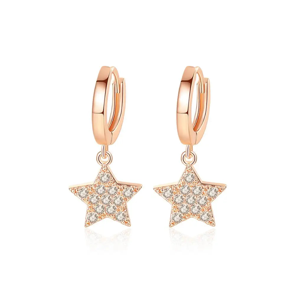LUOTEEMI Rose Gold Hoop Earring Women Jewelry Tiny CZ Pave Brass Star Cute Korean Huggie Clip on Earrings